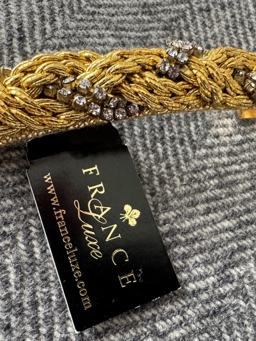 NWT, FRANCE LUXE, BRAIDED GOLD WITH CLUSTERS OF DIAMONDS WOVEN INTO THE BARRETTE
